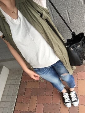 「H&M（エイチ・アンド・エム）のアイテム（ベスト）」を使った、MICHIKA.Kさん（レディース・171cm）の夏コーディネート