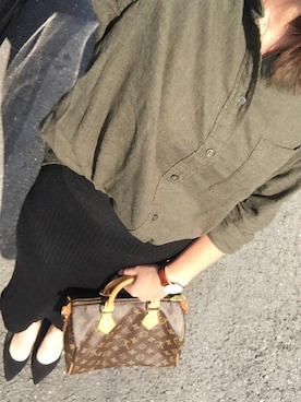 「フランネルシャツ」｜「アイテム（アナログ腕時計）」を使った、MICHIKA.Kさん（レディース・171cm）の秋コーディネート