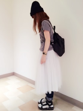 「Three Four Time（ｽﾘｰﾌｫｰﾀｲﾑ）のアイテム（帽子）」を使った、saoriさん（レディース・151cm）の春コーディネート
