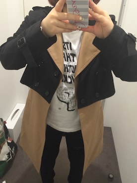 「バンドT」｜「アイテム（トレンチコート）」を使った、あべ@虚弱体質さん（レディース・153cm）の春コーディネート