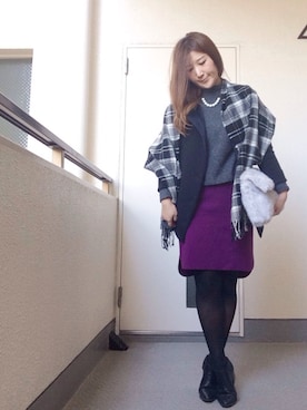 「ウエストイン」｜「アイテム（ノーカラージャケット）」を使った、ERINAさん（レディース・164cm）の秋コーディネート