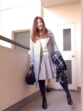 「センター分け」｜「アイテム（その他アウター）」を使った、ERINAさん（レディース・164cm）の冬コーディネート