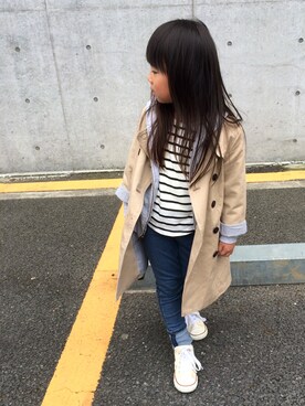 「petit main」｜「アイテム（トレンチコート）」を使った、Rin_rinさん（キッズ・110cm）の春コーディネート