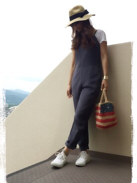 「hat」｜「アイテム（サロペット/オーバーオール）」を使った、かほさん（レディース・159cm）の夏コーディネート