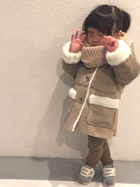 「kids」｜「アイテム（ムートンコート）」を使った、れあちあさん（キッズ・90cm）の冬コーディネート