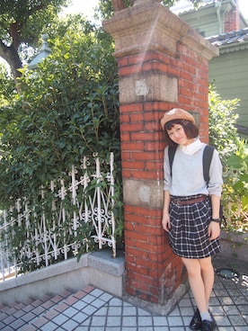 「スエット」｜「アイテム（ハンチング/ベレー帽）」を使った、あかりん。さん（レディース・150cm）の秋コーディネート