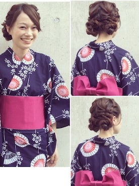 「ツインテール」｜「アイテム（浴衣）」を使った、金子真由美さん（レディース・168cm）の夏コーディネート