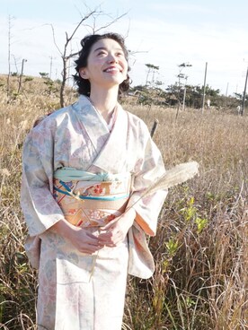 「正月」｜「アイテム（浴衣）」を使った、金子真由美さん（レディース・168cm）の冬コーディネート