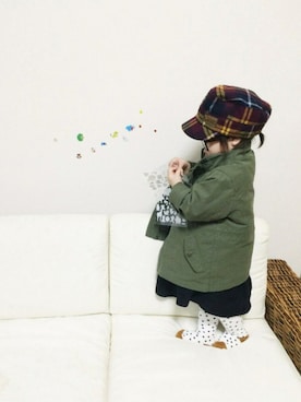 「green label relaxing（グリーンレーベルリラクシング）のアイテム（モッズコート）」を使った、Omoさん（キッズ・80cm）の秋コーディネート