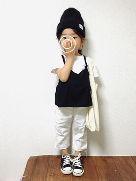 「切りっぱなし」｜「アイテム（キャミソール）」を使った、kannaさん（キッズ・90cm）の春コーディネート
