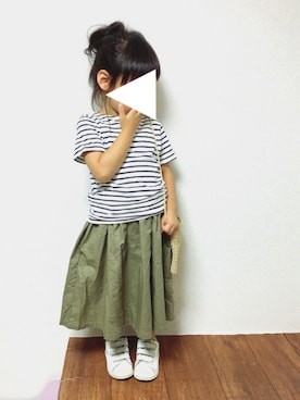 「カーキスカート」｜「アイテム（その他）」を使った、kannaさん（キッズ・90cm）の夏コーディネート