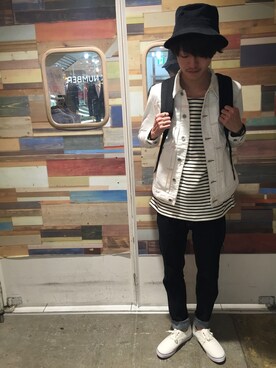 「grn（ジーアールエヌ）のアイテム（デニムジャケット）」を使った、grnさん（メンズ・174cm）の春コーディネート