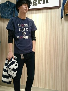 「grn（ジーアールエヌ）のアイテム（トップス）」を使った、grnさん（メンズ・178cm）の春コーディネート