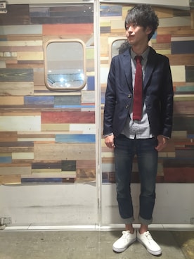 「grn（ジーアールエヌ）のアイテム（パンツ）」を使った、grnさん（メンズ・174cm）の春コーディネート