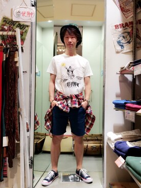 「grn（ジーアールエヌ）のアイテム（帽子）」を使った、grnさん（メンズ・170cm）の春コーディネート