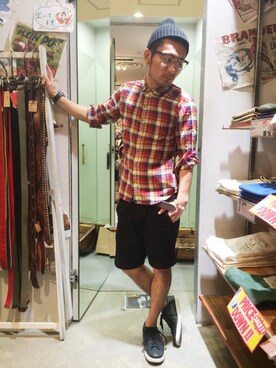 「grn（ジーアールエヌ）のアイテム（パンツ）」を使った、grnさん（メンズ・170cm）の春コーディネート