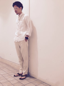 「grn」｜「アイテム（ビーチサンダル）」を使った、grnさん（メンズ・170cm）の夏コーディネート