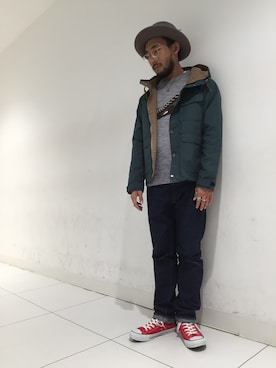 「クルーネック」｜「アイテム（マウンテンパーカー）」を使った、grnさん（メンズ・165cm）の秋コーディネート