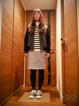「MUJI」｜「アイテム（スタジャン）」を使った、ミキさん（レディース・162cm）の冬コーディネート