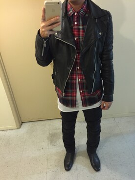「TOPMAN（トップマン）のアイテム（ライダースジャケット）」を使った、Le Hoang Bao Paulさん（メンズ・173cm）の冬コーディネート