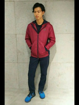 「アイテム（ダウンジャケット/コート、レッド系）」を使った、NewBalanceGFOさん（メンズ・175cm）の冬コーディネート