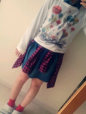 「Bananaのアイテム（Tシャツ/カットソー、ホワイト系）」を使った、sakulaさん（レディース・146cm）の春コーディネート