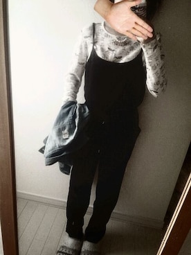 「WEGO（ウィゴー）のWEGO/チャンキーヒールブーティ（ブーティ、ブラック系）」を使った、sakulaさん（レディース・146cm）の春コーディネート