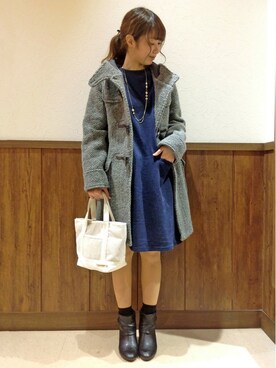 「LBC（エルビーシー）のアイテム（ダッフルコート）」を使った、MANOさん（レディース・156cm）の秋コーディネート