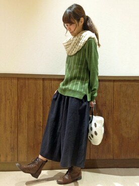 「ガウチョウパンツ」｜MANOさん（レディース・156cm）の冬コーディネート