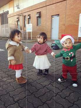 「アイテム（ムートンコート）」を使った、はぎちむさん（キッズ・80cm）の冬コーディネート