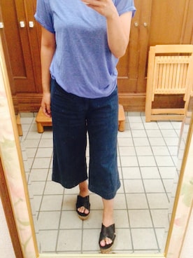 「GU（ジーユー）のアイテム（Tシャツ/カットソー、ブルー系）」を使った、sat(*☻-☻*)さん（レディース）の夏コーディネート