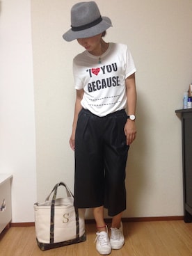 「ZARA（ザラ）のアイテム（その他パンツ、ブラック系）」を使った、sat(*☻-☻*)さん（レディース）の夏コーディネート