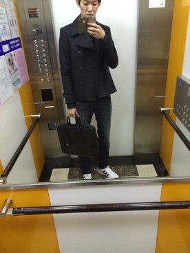「plain-me（プレインミー）のアイテム（ダッフルコート）」を使った、DannyYenさん（メンズ・184cm）の冬コーディネート