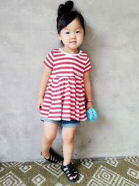 「BOBSON（ボブソン）のアイテム（チュニック）」を使った、Vivian2013さん（キッズ・100cm）の秋コーディネート