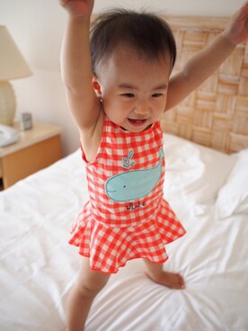 「アイテム（水着、レッド系）」を使った、ayak_kaeさん（キッズ・80cm）の秋コーディネート