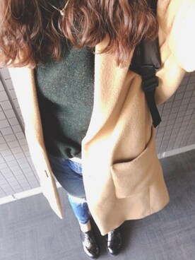 「JEANASIS（ジーナシス）のメルトンチェスターコート/565643（チェスターコート）」を使った、nonokaさん（レディース・163cm）の春コーディネート