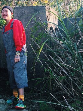 「アイテム（つなぎ/オールインワン）」を使った、Fish Chingさん（レディース・163cm）の冬コーディネート