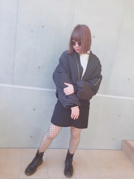 「網タイツ」｜「アイテム（ブルゾン）」を使った、Mさん（レディース・155cm）の冬コーディネート