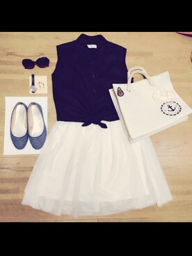 「サングラス＊INDEX

時計＊雑貨屋さん

イヤリング＊MALAIKA
（イヤリング、ブルー系）」を使った、yokoさん（レディース・151cm）の夏コーディネート