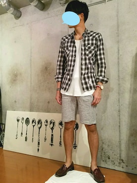「チェックシャツ」｜「アイテム（タンクトップ）」を使った、satoさん（メンズ・170cm・20代）の夏コーディネート
