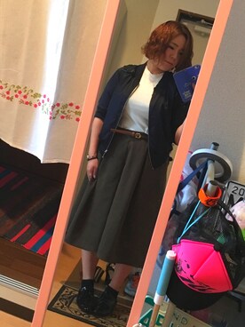 「ぽっちゃりコーデ」｜「アイテム（ライダースジャケット）」を使った、kazumiさん（レディース・155cm）の夏コーディネート