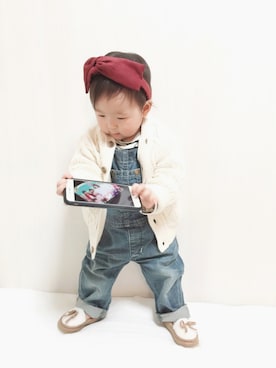 「アイテム（モカシン/デッキシューズ）」を使った、kanon&riiさん（キッズ・70cm）の秋コーディネート