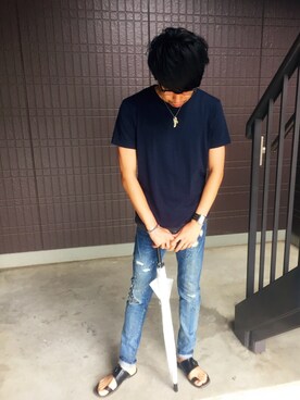 「N.HOOLYWOOD（N.ハリウッド）のアイテム（サンダル）」を使った、Tomさん（メンズ・176cm）の夏コーディネート