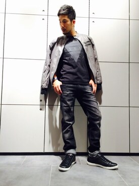 「Guess（ゲス）のアイテム（ライダースジャケット）」を使った、GUESS?なんばパークス店さん（メンズ・169cm）の秋コーディネート