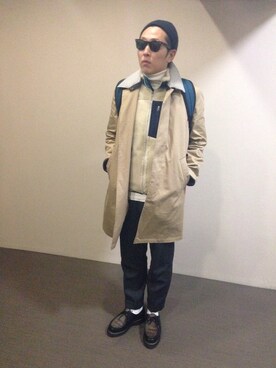 「タートル」｜「アイテム（ステンカラーコート）」を使った、TAKAHIROさん（メンズ・170cm）の冬コーディネート