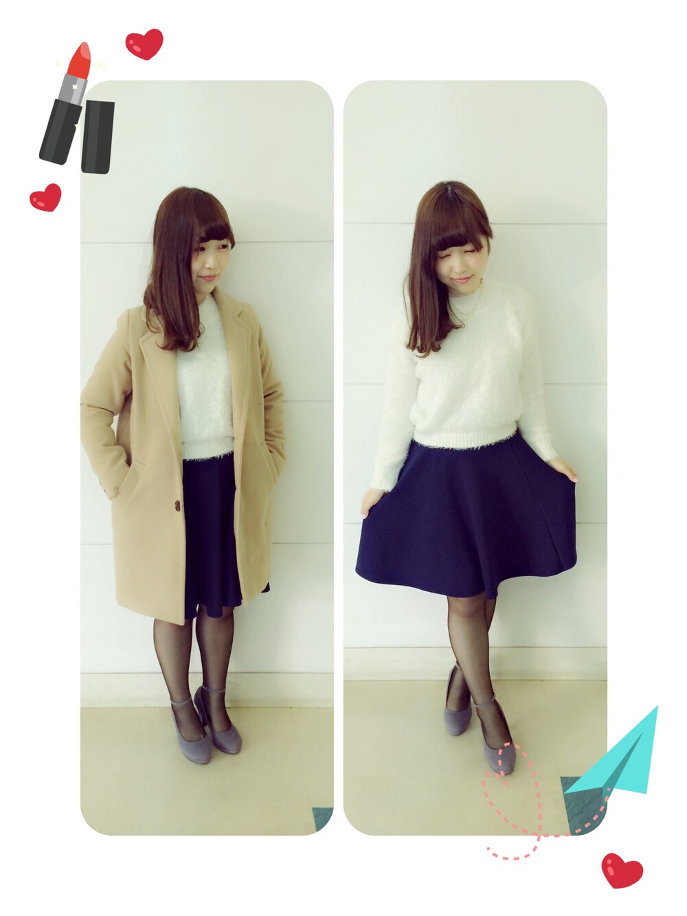 「チェスターコート、GU、ニット、salus、w closet、ホワイト×ネイビー」｜「GUのアイテム（ニット/セーター、ホワイト系）」を使った、まいまいさん（レディース・153cm）の冬コーディネートの1枚目の写真