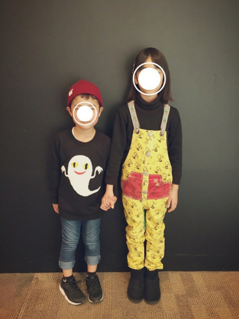 「キッズコーデ、ねないこだれだ、花粉症、おとこのこ、ニット帽、ハラチ、サロペット、ブーフーウー、kids、kidsfashion」｜「🤗のアイテム（その他、その他）」を使った、mimi⁑さん（キッズ・120cm）の冬コーディネートの1枚目の写真