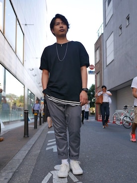 「DENIM BY VANQUISH & FRAGMENT（デニムバイヴァンキッシュフラグメント）のアイテム」を使った、SHUNさん（メンズ・168cm）の夏コーディネート
