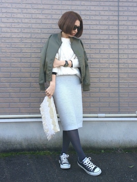 「SLOBE IENA（スローブイエナ）のアイテム（MA-1）」を使った、aSaMiさん（レディース・156cm）の冬コーディネート
