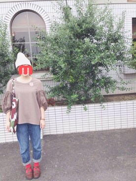 「KAPITAL（キャピタル）のアイテム（Tシャツ/カットソー、ブラウン系）」を使った、maaai510ggさん（レディース・158cm）の秋コーディネート